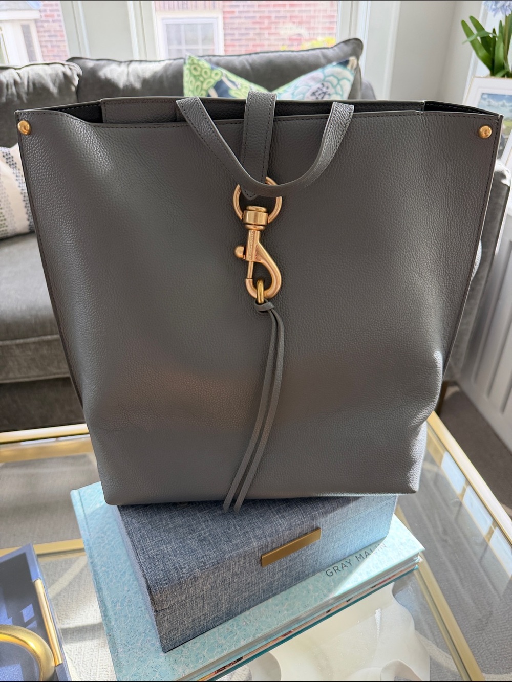 NWOT Rebecca Minkoff Megan Backpack in Steel Gray Leather with Gold Hardware